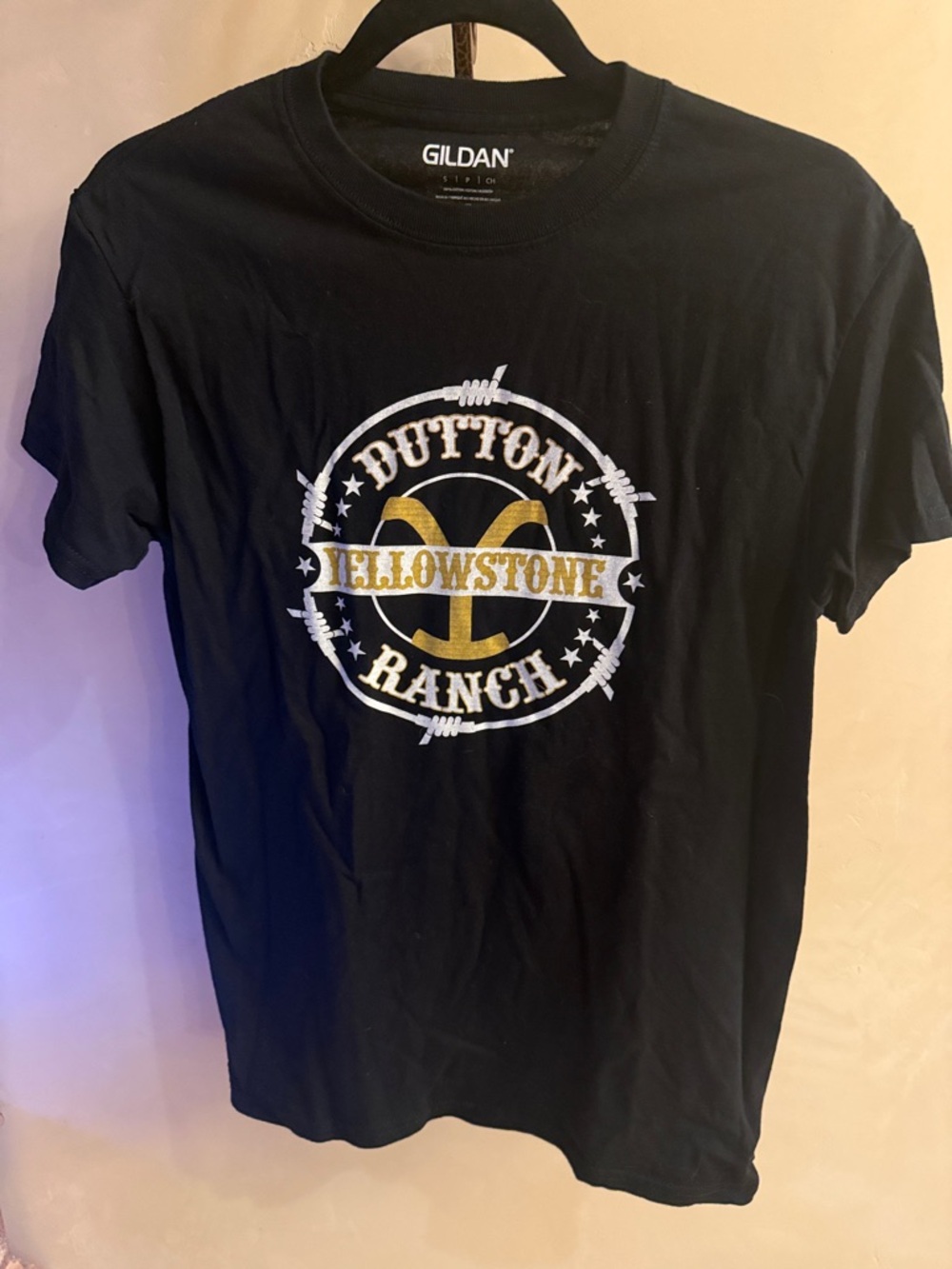 Gildan Black Yellowstone Dutton Ranch Logo Tee with Gold Accent